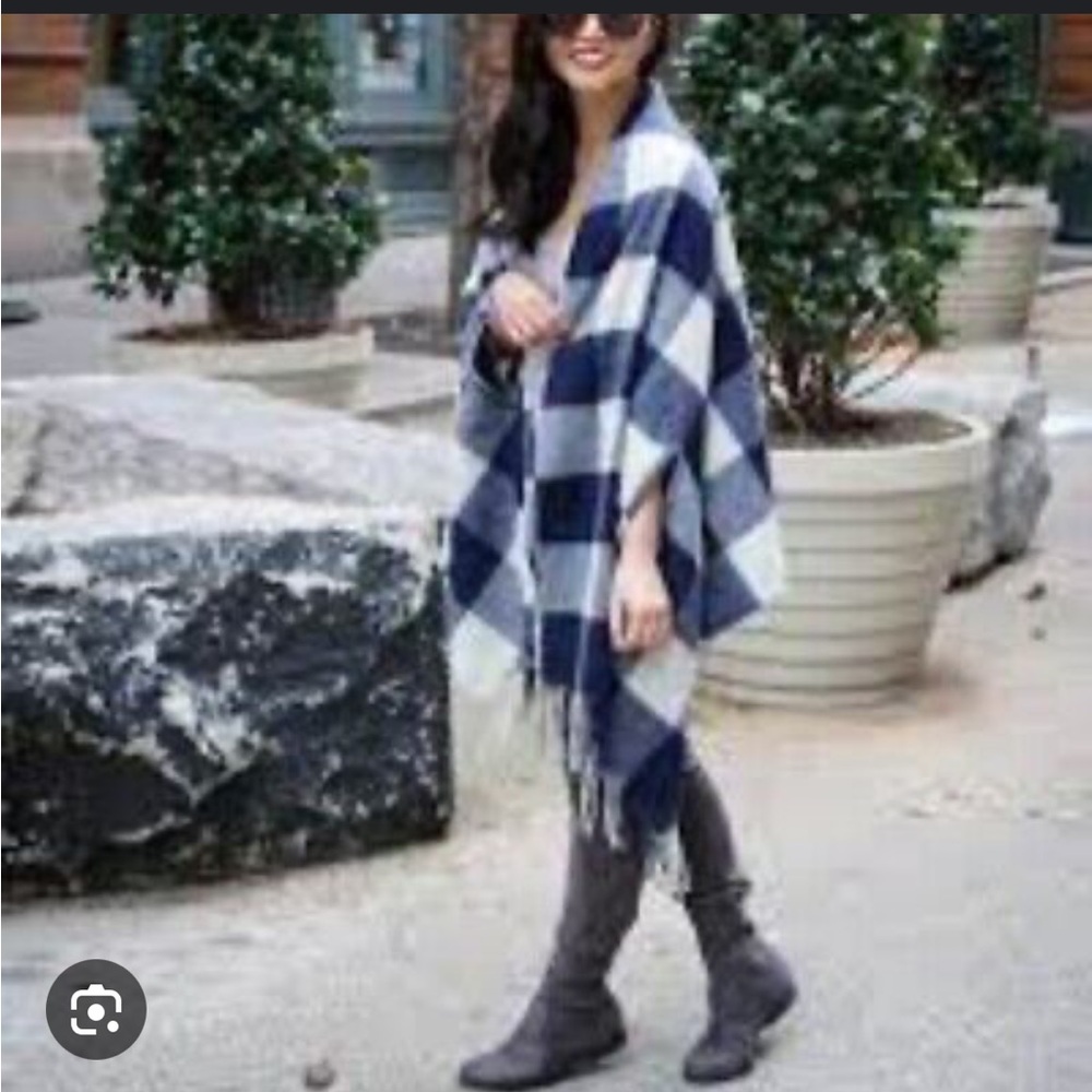 Plaid Poncho with Fringe